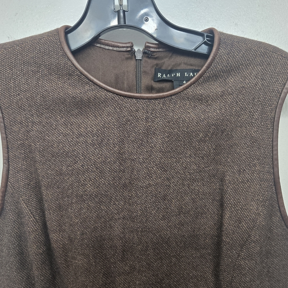 Elegant Ralph Lauren Wool Cashmere Brown Sleeveless Midi Dress w. Leather Sz. 4 - Picture 8 of 14